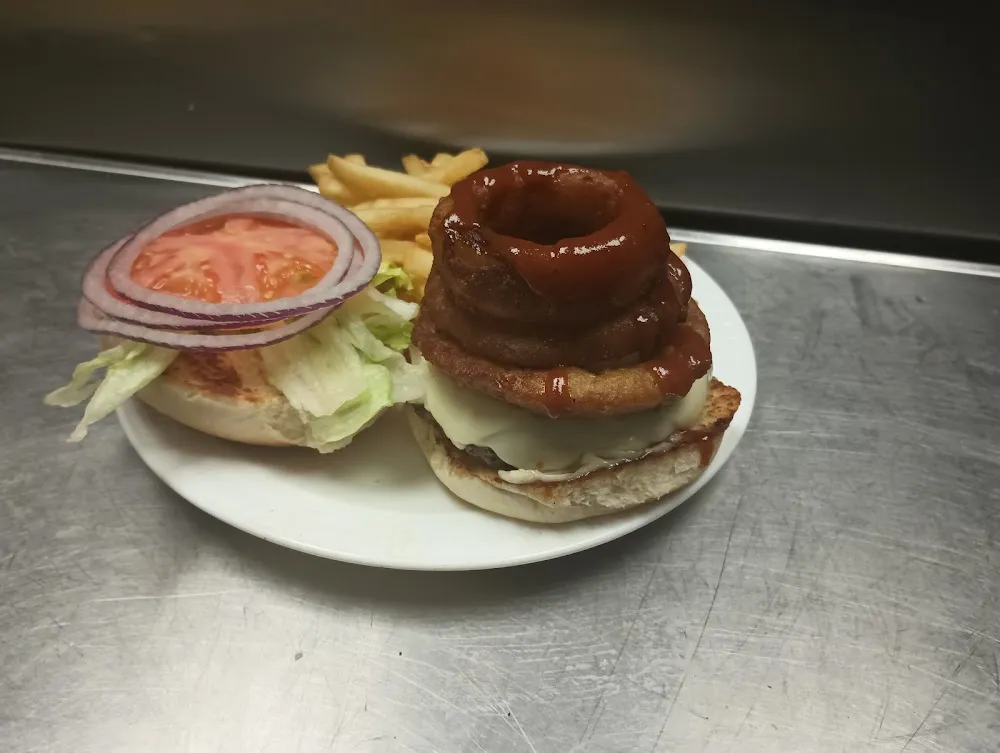 Onion Ring Burger with BBQ Sauce